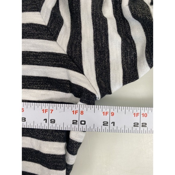 Talbots Shirt Womens Large Black White Striped Ruffle Sleeve Metallic Tee Top - Picture 7 of 12